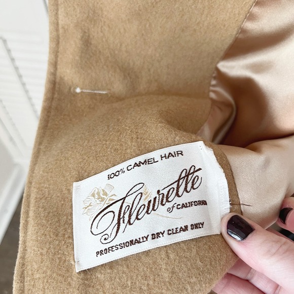 Vintage Fleurette of California Camel Hair Wool Double Breasted Trench Coat Sz L - Picture 7 of 9